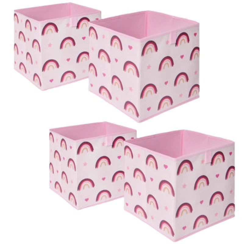 Image of OHS OHS Pack of 4 x Rainbow Print Cube Storage Boxes in Light Pink Light Pink One Size Unisex 5027434163076