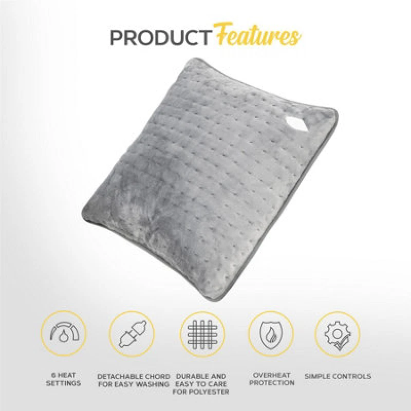 Image of Monhouse Heated Pillow Grey Cushion - Heating Pad For Neck Back Shoulder Pain Relief Detachable Controller 3 Settings 45X45Cm