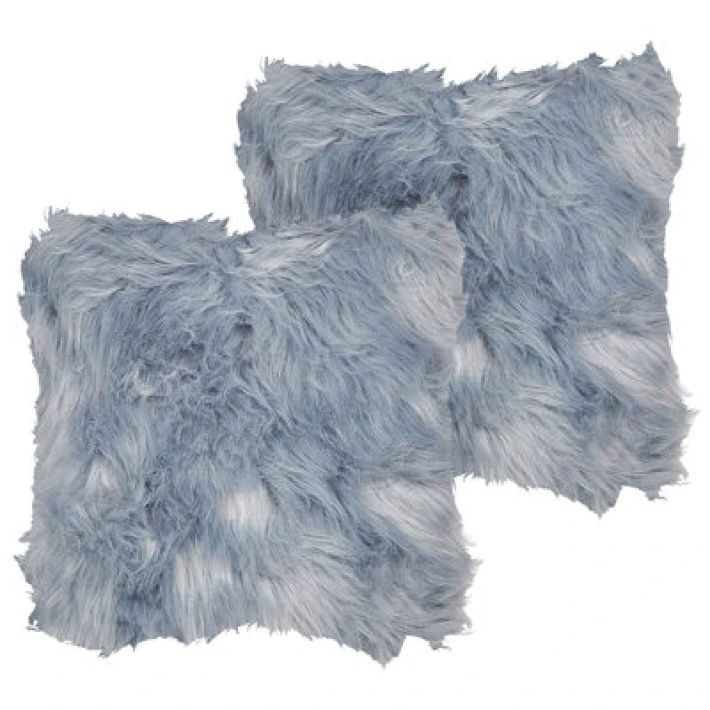 Image of Beliani Set Of 2 Decorative Cushions Lubha Faux Fur 42 X 42cm Dark Blue Solid
