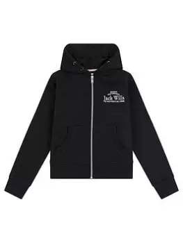Image of Jack Wills Girls Script Zip Through Hoodie - Black, Size Age: 14-15 Years, Women
