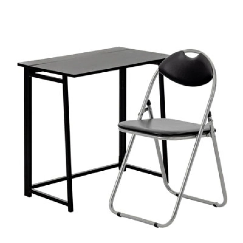 Image of Harbour Housewares Deluxe Folding Wooden Desk & Chair Set - Black/black - Durable Compact Computer Office Study Desk & Chair Set