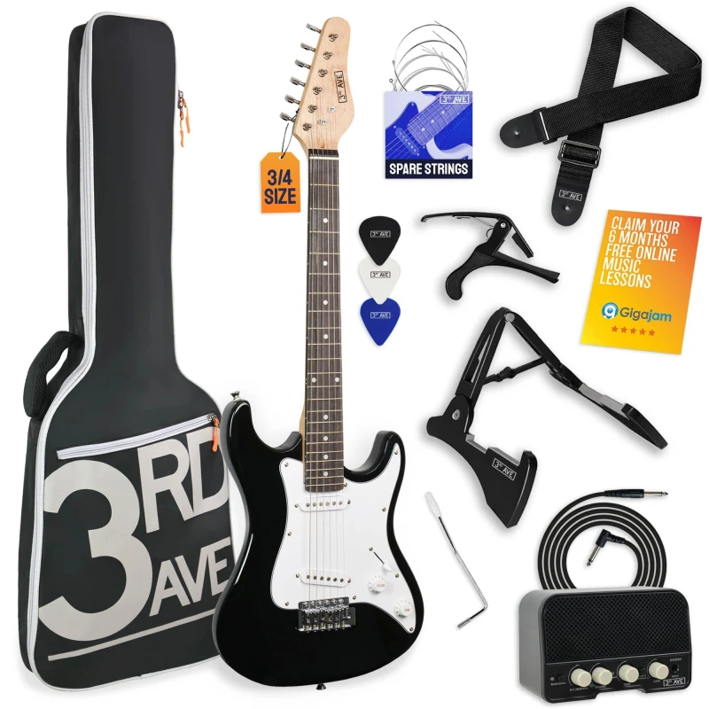 Image of 3rd Avenue three quarter Size Electric Guitar Pack with Amp Black unisex 3/4 Size