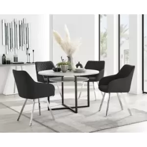 Image of Furniturebox UK - Furniturebox Adley Grey Concrete Effect 120cm Storage Dining Table & 4 Black Calla Silver Leg Velvet Chairs