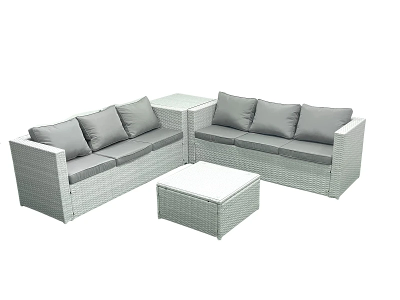 Image of Fimous Rattan Garden Outdoor Furniture Set 6 Seater Rattan Garden Sofa Set with Side Table Light Grey Mixed Light Grey