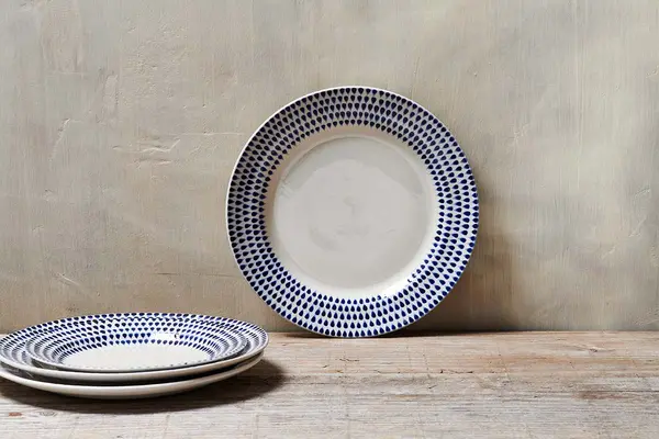 Image of Nkuku Indigo Drop Dinner Plate Tableware Cream/Indigo