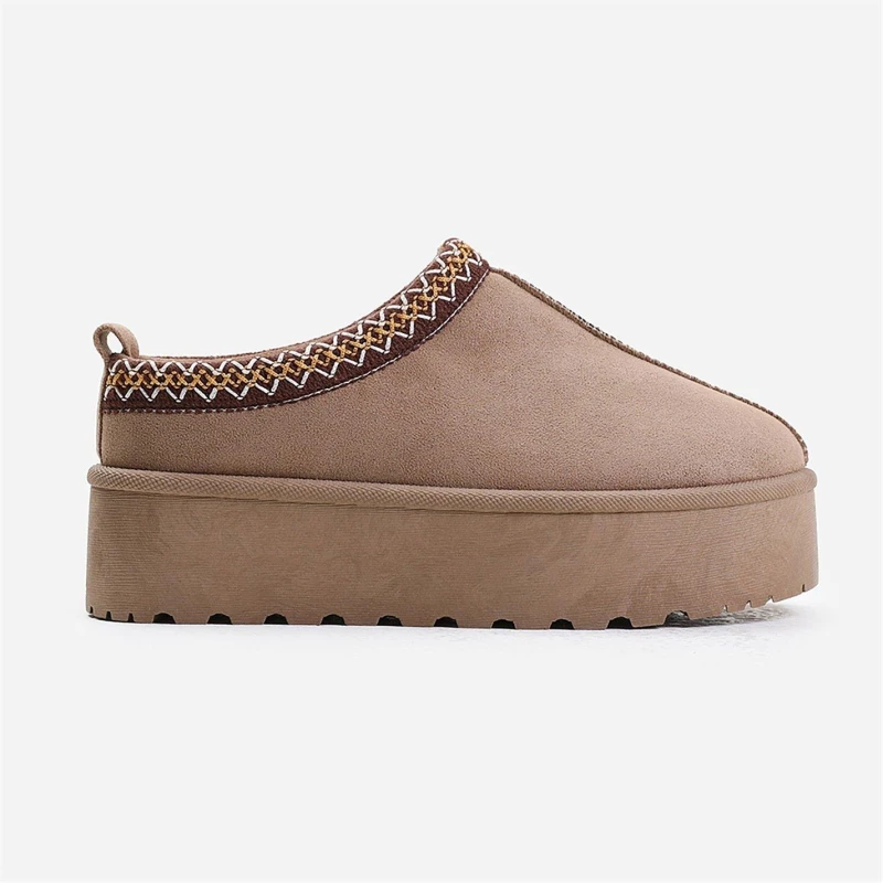 Image of Where's That From 'Freeze' Flatform Embroidered Low Ankle Slipper Boots Camel