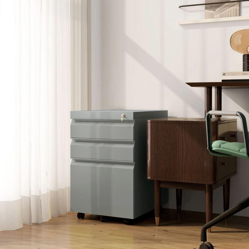 Image of Vinsetto 3 Drawer File Cabinet - Lockable Metal Filling Cabinet - Yellow - Grey TJ Hughes 5056725589271