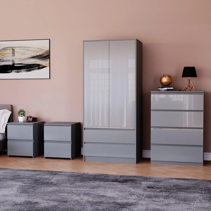 Image of Lassic Vida Designs Glinton Gloss 4 Piece Bedroom Set 2 Grey unisex 4 Piece