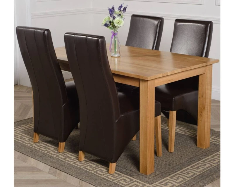 Image of Thats Furniture Oslo 150 x 90cm Medium Oak Dining Table & 4 Lola Leather Chairs in Brown Brown Unisex 150 x 90 cm