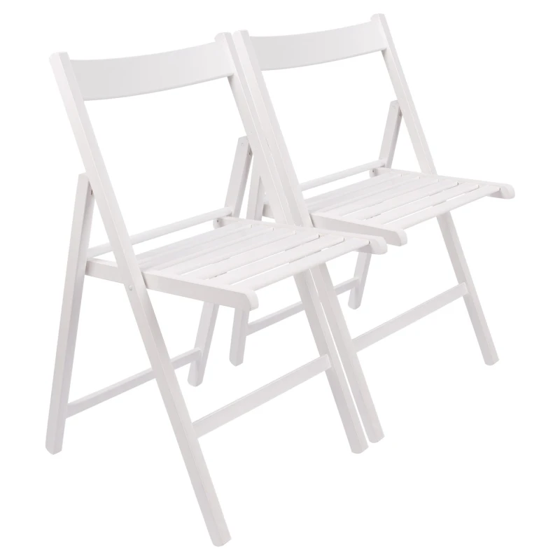 Image of Harbour Housewares 2X Beech Wood Folding Chairs - White - Wooden Outdoor Chair Deck Seats Foldable Dining Patio Furniture