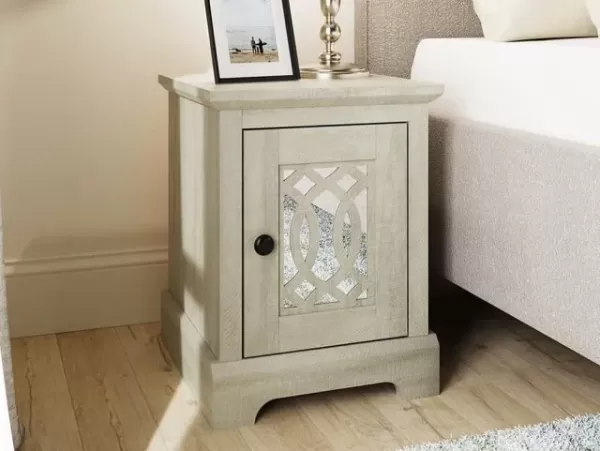Image of GFW Amelie Dusty Grey 1 Door Mirrored Bedside Table