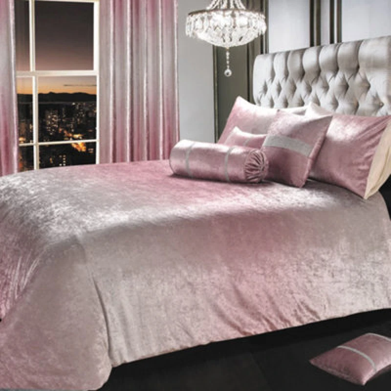 Image of Intimates Crushed Velvet Duvet Cover & Pillowcase Set, Modern Luxury With Smooth Surface, Machine Washable Bedroom Decor - Pink