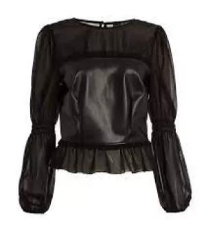 Image of Quiz Black Faux Leather Top - 6