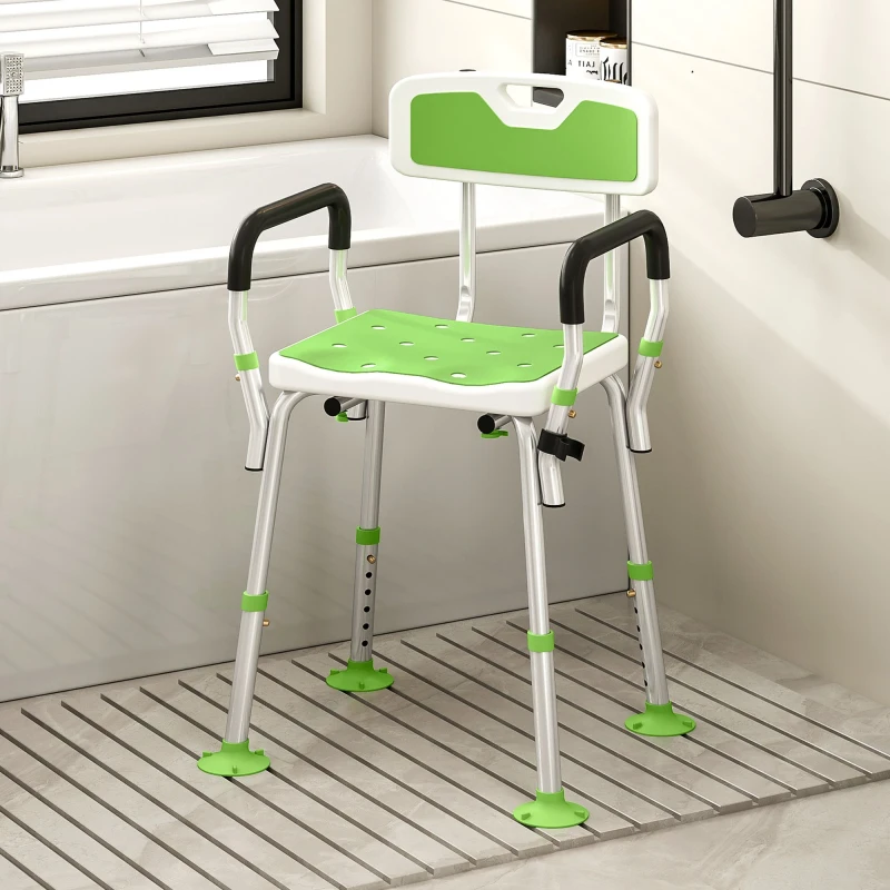 Image of HOMCOM HOMCOM Padded Shower Stool with Arms and Back, 4 Suction Foot Pads, Green Green One Size Unisex 5063603066953