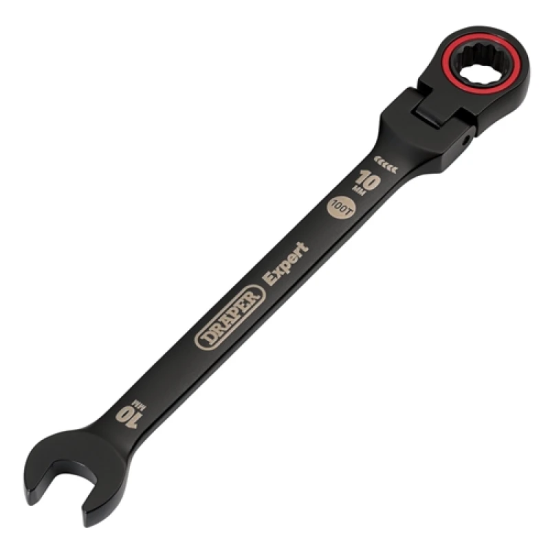 Image of Draper Expert HI-TORQ Metric Flexible Head Ratchet Combination Spanner, 10mm, Black 3916