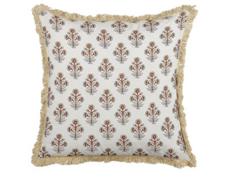 Image of Beliani Throw Cushion Omorika Cotton 45 X 45cm White Floral Pattern