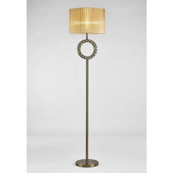 Image of Florence round floor lamp with bronze lampshade 1 bulb antique brass / crystal