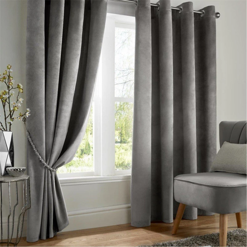 Image of Alan Symonds Velvet Blackout Ring Top Eyelet Curtains Silver unisex 168x229cm