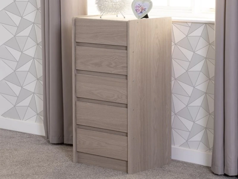 Image of Seconique Paris Smoked Ash 5 Drawer Tall Chest of Drawers