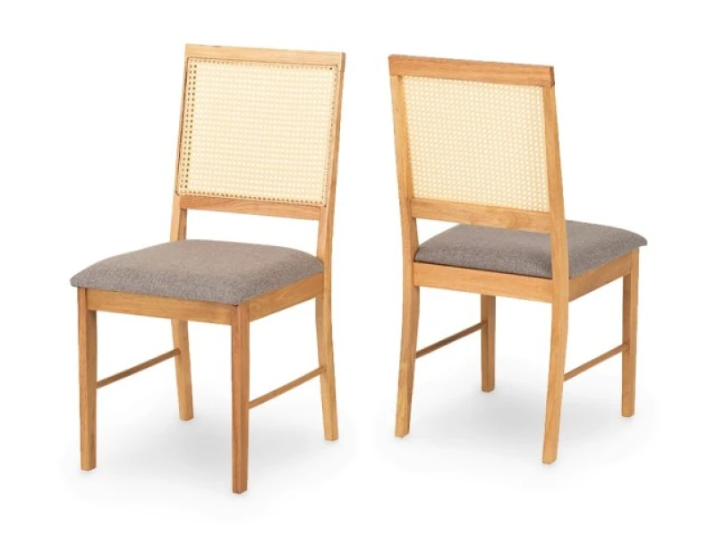 Image of Seconique Ellis Set of 2 Oak and Rattan Dining Chairs