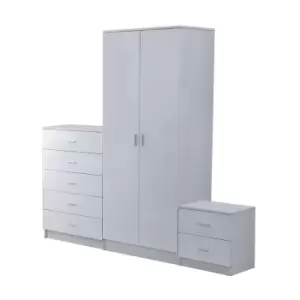 Image of HOMCOM High Gloss 3 Piece Bedroom Furniture Set Wardrobe Drawers Chest Bedside