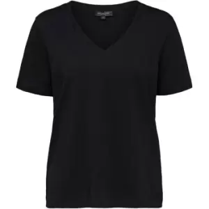 Image of Selected Femme Standard V Neck T Shirt - Black