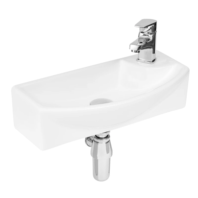 Image of Balterley Compact Wall Hung Left Hand Round Ceramic 1 Tap Hole Vessel 450mm White