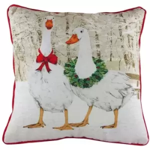 Image of Evans Lichfield Geese Christmas Cushion Cover (One Size) (Multicoloured) - Multicoloured