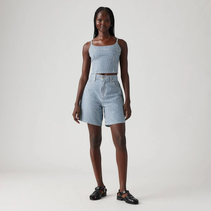 Image of Levis Womens High Baggy Luxury Denim Shorts Mischa Strip female 28 L30