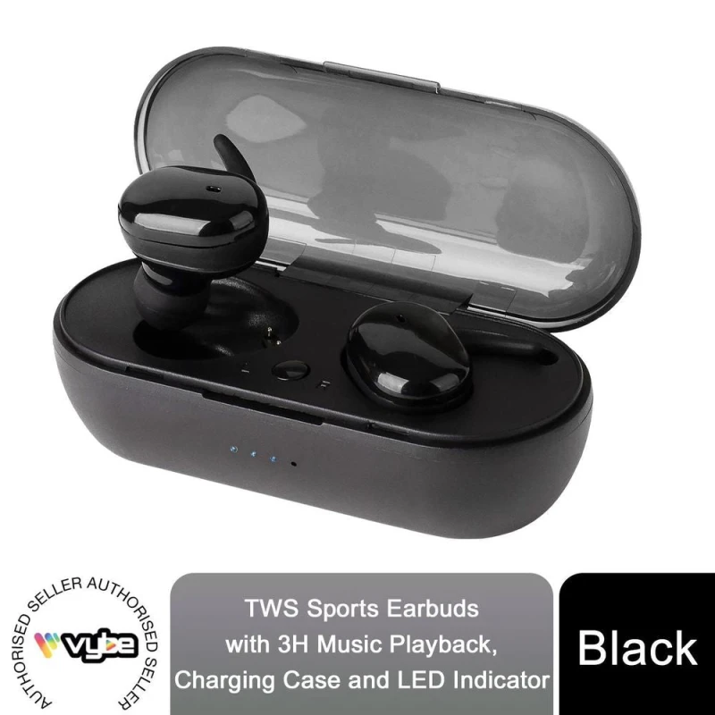Image of Vybe Vybe TWS Sports Earbuds - 3H Playback, Charging Case & LED Indicator - Black