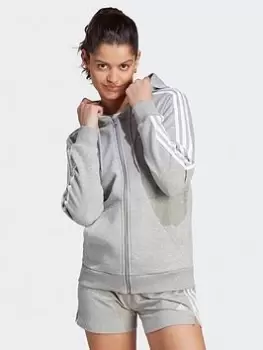Image of adidas Sportswear Essentials 3-stripes Full-zip Fleece Hoodie - Grey/White, Grey, Size XS, Women