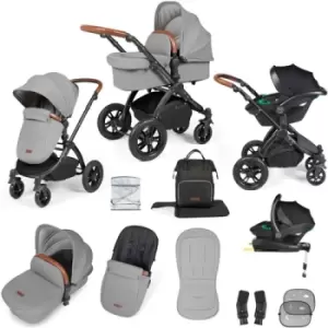 Image of Ickle Bubba Stomp Luxe All-in-One Premium i-Size Travel System with ISOFIX Base, Black / Pearl Grey / Tan