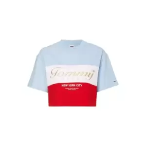 Image of Tommy Jeans Tjw Ovrszd Crop Archive Logo Ss - Blue