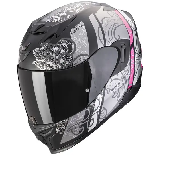 Image of Scorpion Exo-520 Evo Air Fasta Matt Black-Silver-Pink Full Face Helmet Size XXS