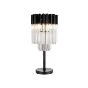 Image of Luminosa Poland Table Lamp 3 Light E14, Matt Black, Clear Sculpted Glass