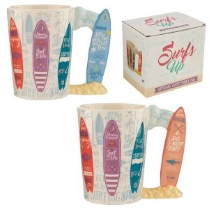 Image of Surfs Up Surf Board Shaped Handle Mug New Decal