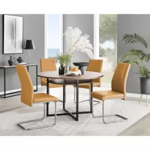 Image of Furniturebox Adley Brown Wood 120cm Storage Dining Table & 4 Mustard Lorenzo Silver Leg Faux Leather Chairs