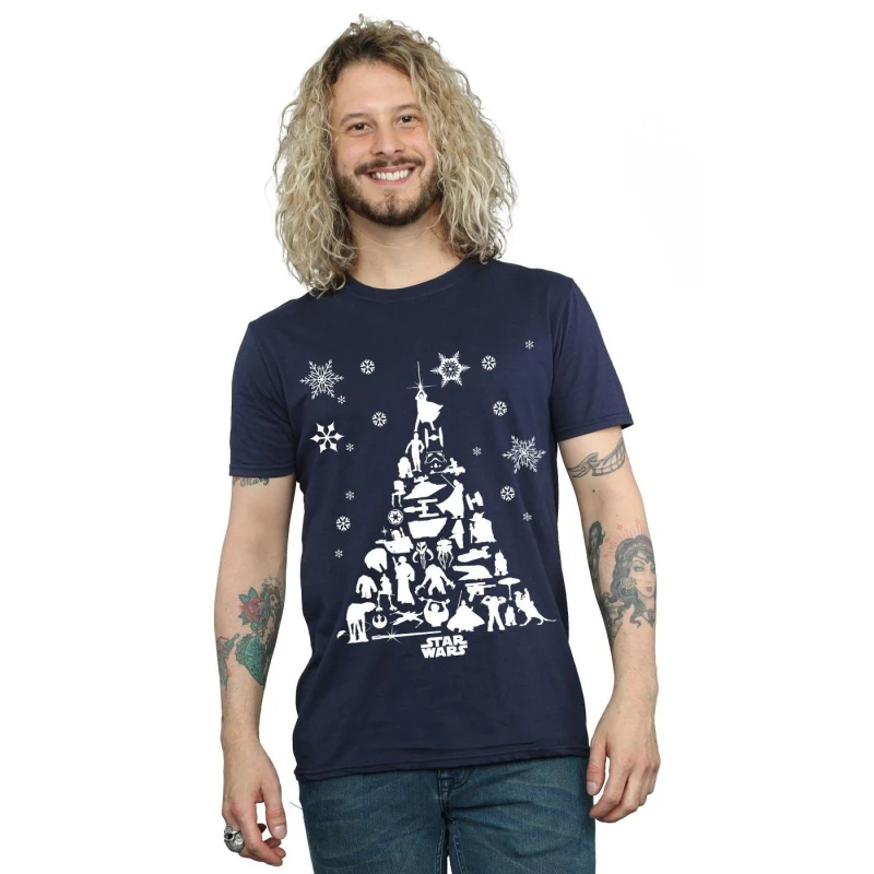 Image of Star Wars Star Wars Men Christmas Tree T-Shirt in Navy Size: Small Navy S Male 5059400315585