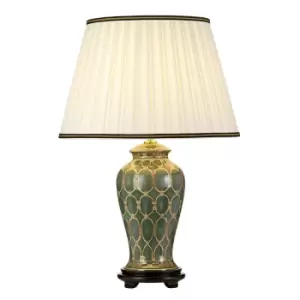 Image of Table Lamp Shade Ivory with Black & Gold Trim Green Gold & Brown LED E27 60w
