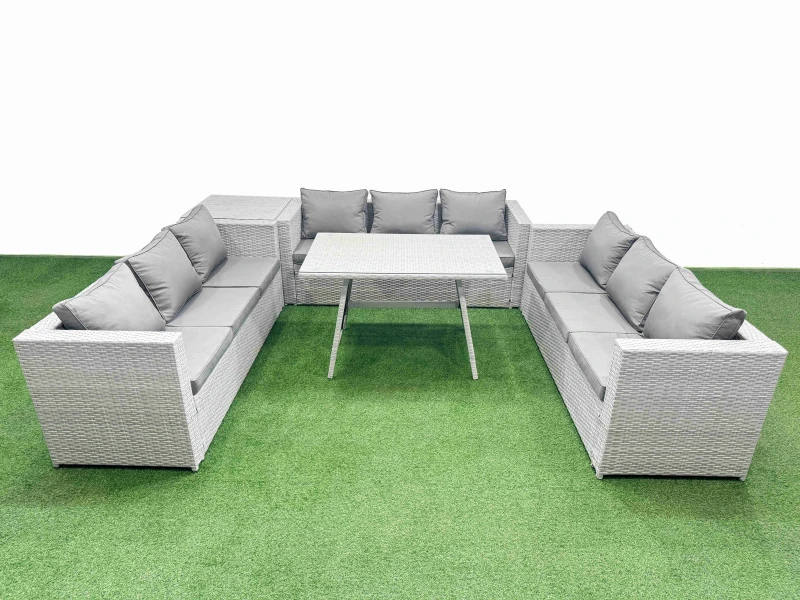 Image of Fimous 9 Seat Patio PE Rattan Garden Furniture with Side Table Light Grey Light Grey Unisex