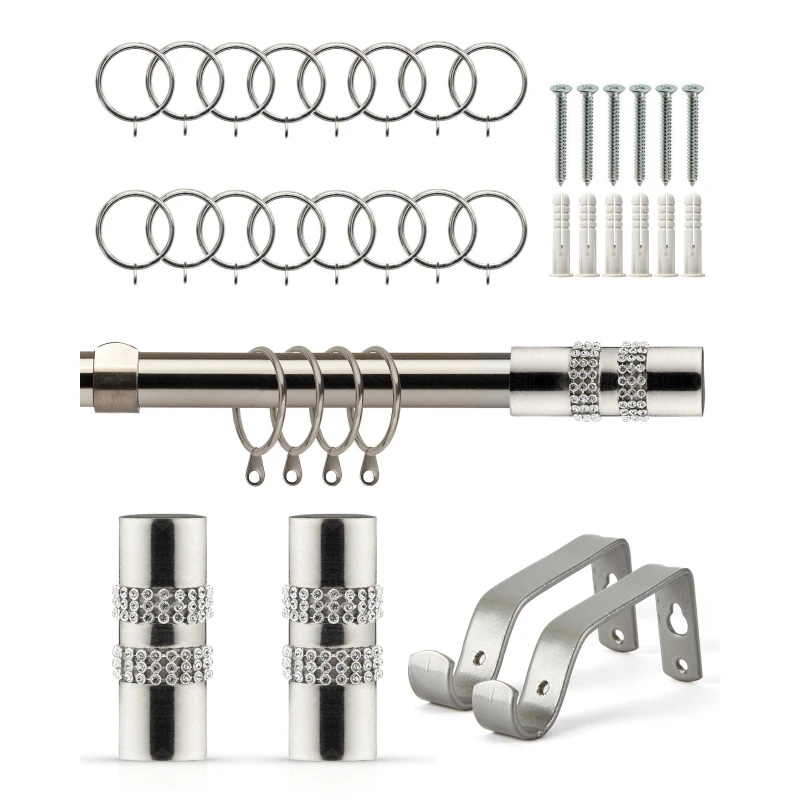 Image of Emma Barclay Curtain Pole with Rings Extendable Diamante Brushed Silver unisex 160-300cm