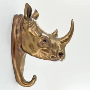 Image of Rhino Decorative Cold Cast Bronze Wall Coat Hook 20.5cm