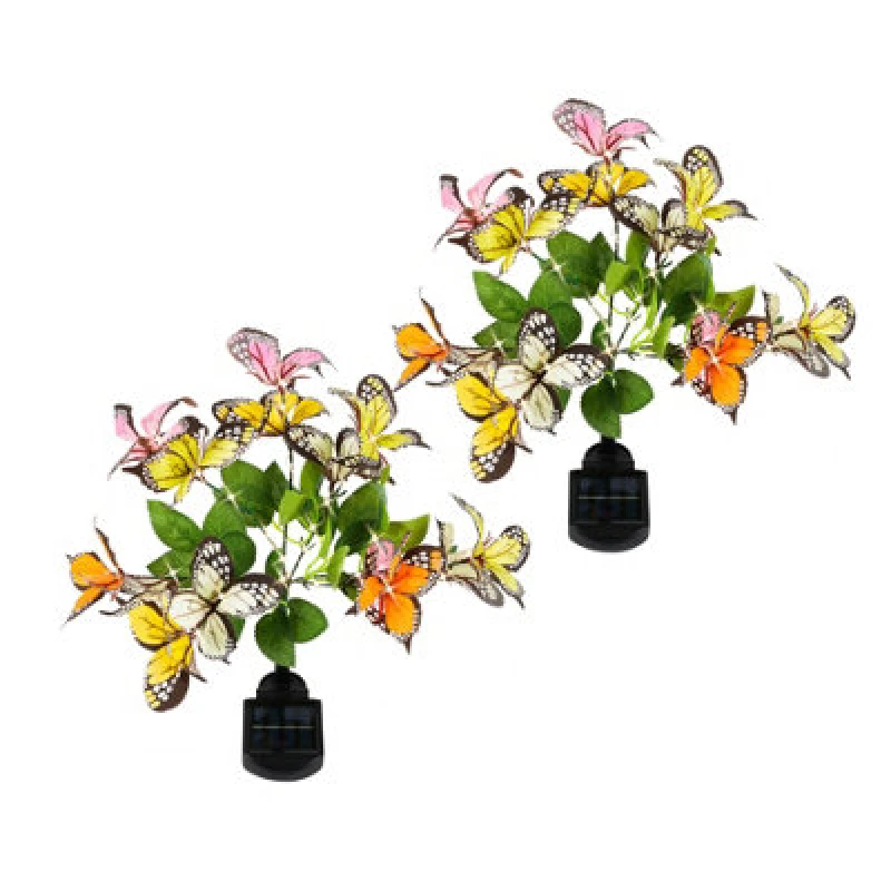 Image of Gardenwize Pack Of 2 Solar Butterfly Stake Lights Colour-Changing LED Garden Border Path Lights