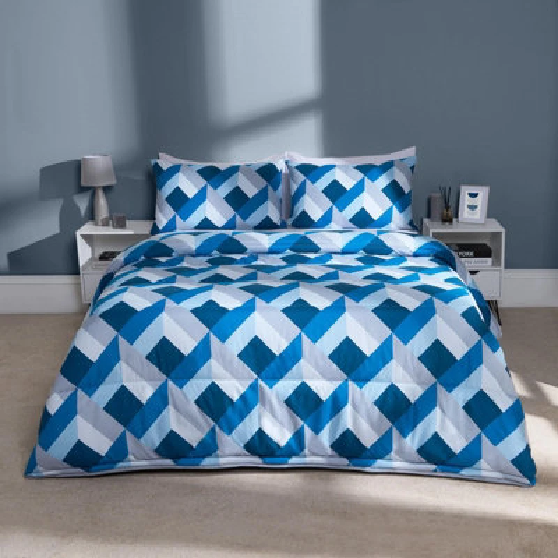 Image of OHS OHS Abstract Geo Coverless 10.5 Duvet Pillowcases Set Bedding Quilt in Dark Navy Size: Single Dark Navy Single Unisex 5027434211869