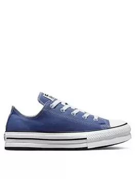 Image of Converse Chuck Taylor All Star Ox Junior Girls Eva Lift Canvas Platform Trainers -Blue/White, Blue/White, Size 5