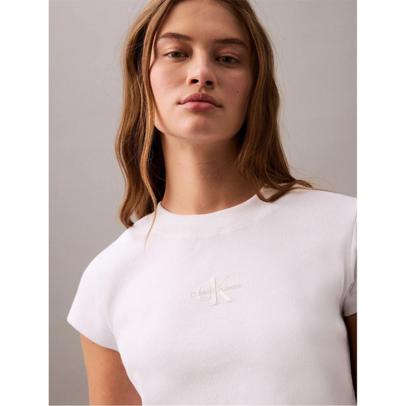 Image of Calvin Klein Jeans Womens CKJ Mono Baby T Crop Top White female 12 (M)