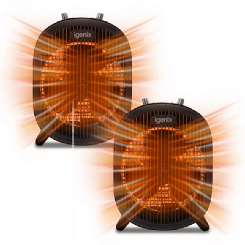 Image of Igenix Electric Fan Heater with 2 Heat Settings, Portable (Pack of 2) Black