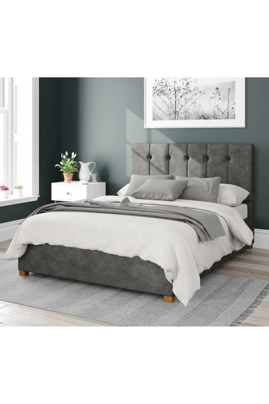 Image of Aspire Aspire Hepburn Upholstered Ottoman Storage Bed, Kimiyo Linen Fabric in Grey Size: Single Grey Single Unisex 5057632166890