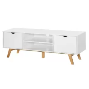 Image of Homcom Scandi Style TV Stand With 2 Cupboards 2 Shelves White With Wood Legs