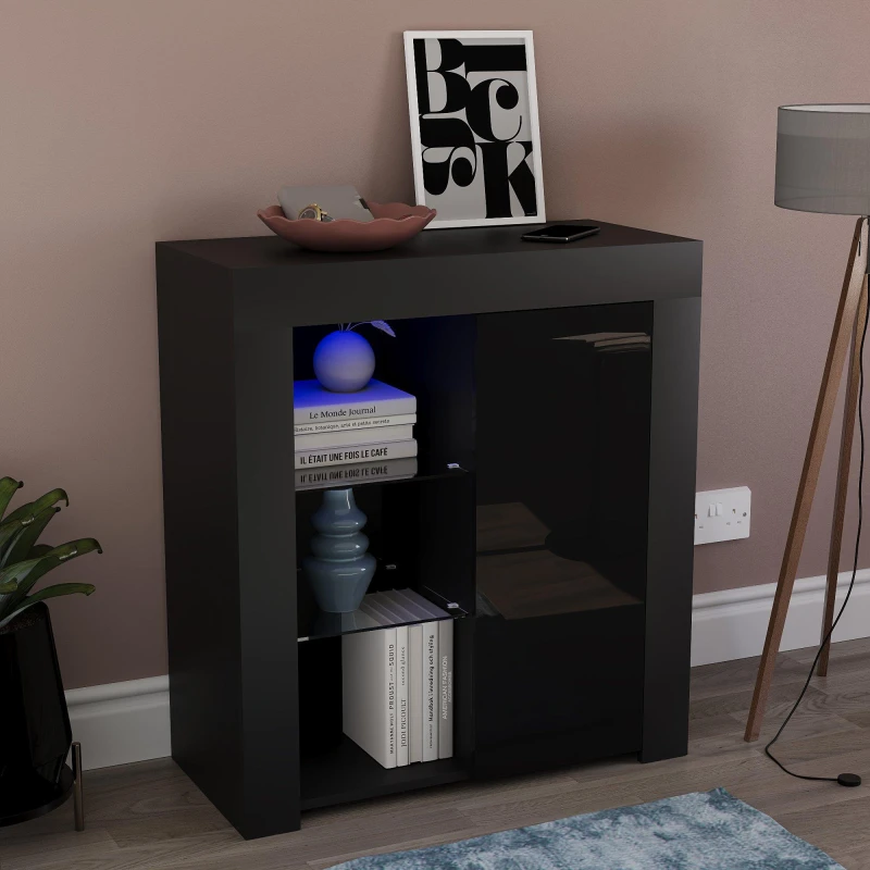 Image of Lassic Vida Designs Azura 1 Door Multi LED Sideboard Black unisex One Size